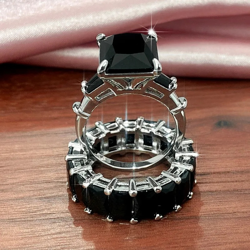 CAOSHI 2Pcs/Set Gorgeous Wedding Rings for Women Brilliant Cubic Zirconia Finger Jewelry for Anniversary Party Fashion Lady Gift 250214