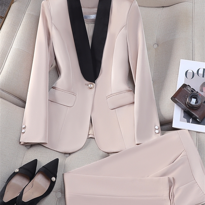 Office Ladies Pant Suit Yellow Red Purple Apricot Female Business Work Wear Jacket Blazer and Trouser Formal 2 Piece Set 250206