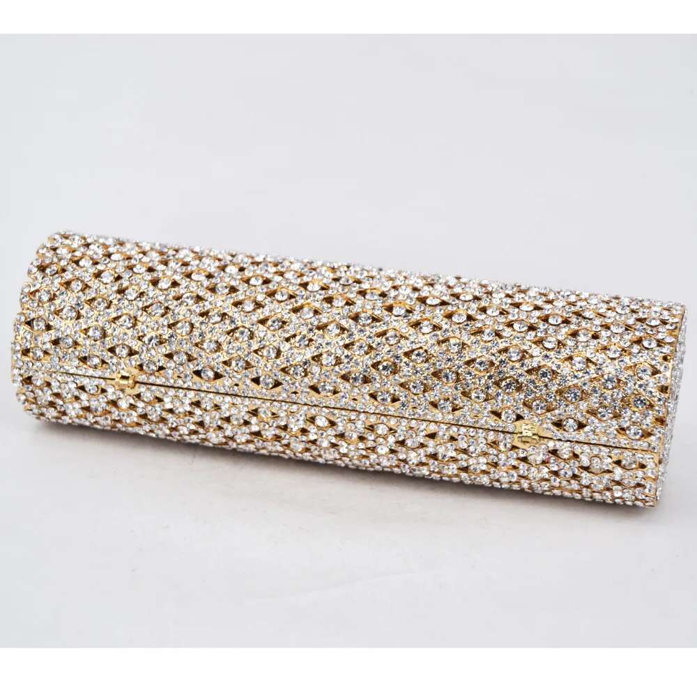 Golden Cydrical Crystal Purse Clutch Bags Prom purse Sier sparkly diamante banquet Bride Wedding Party bag SC484