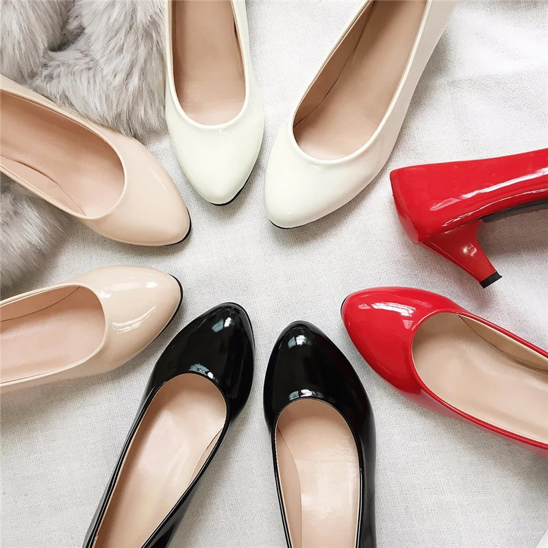 Womens Shoes On Heels Elegant Medium High Heeled Ladies Pointed Toe Fashion Pumps For Woman Office Black White Red 250217
