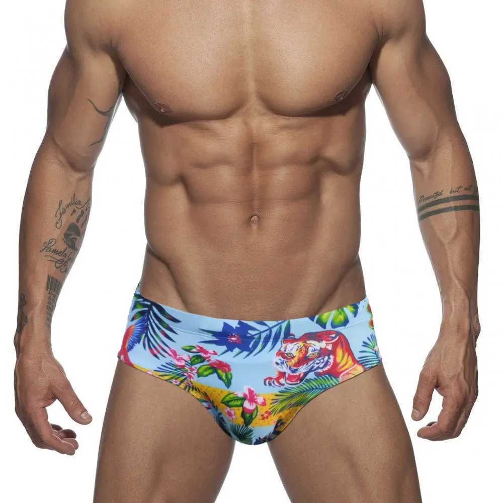 Blue Jungle Series Tiger Print Trend Fashion Swimsuit Beach Briefs Mens M250218