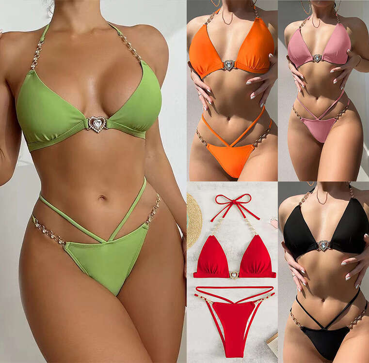 Women's Summer Sexy Split Triangle Bikini Pure Desire Spicy Girl Style Casual Swimsuit