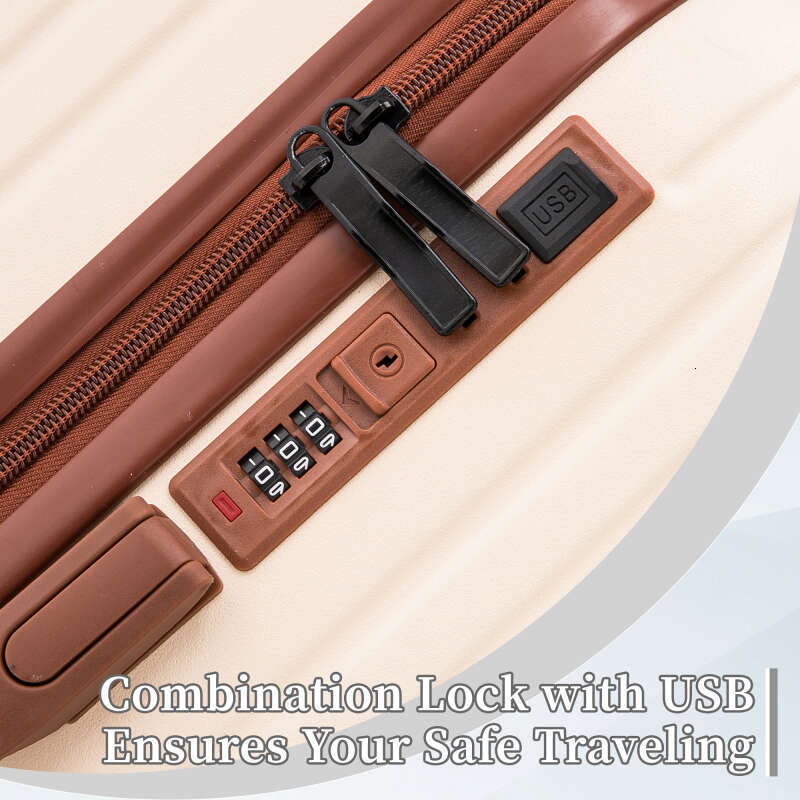 Suitcases 20/24/28in ABS Spinner Wheel Lage Carry on Suitcase with Cup Holder USB Port (Beige)