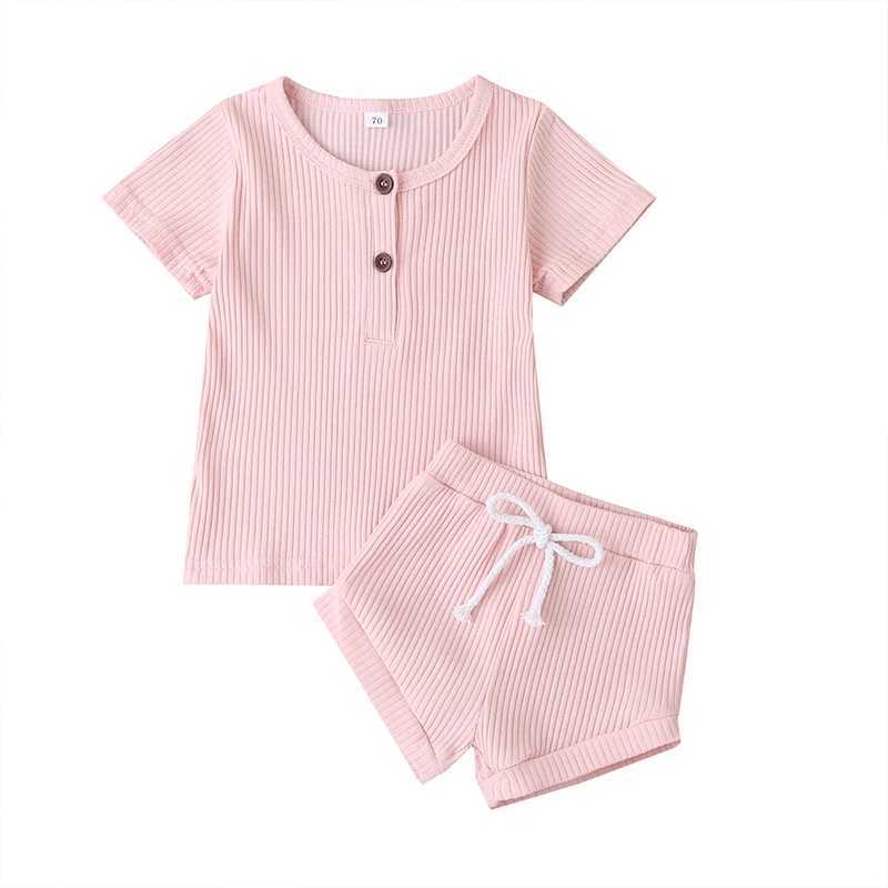 Toddler Boys Girls Summer Knitwear Set Short Sleeve T-Shirt and Solid Color Shorts Infant Outfits for Baby W250218