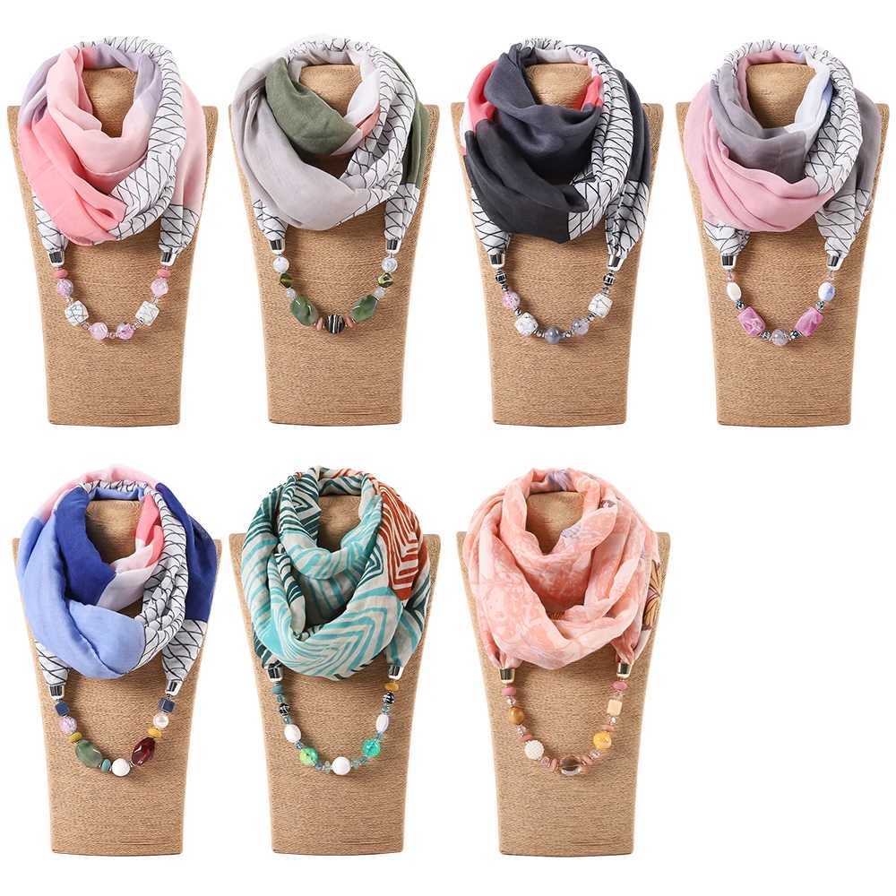 Chiffon Scarf Necklace Jewelry Bufanda Mujer Statement Necklace Pendant Scarf Women Boho Neckerchief Foulard Femme Accories W250218