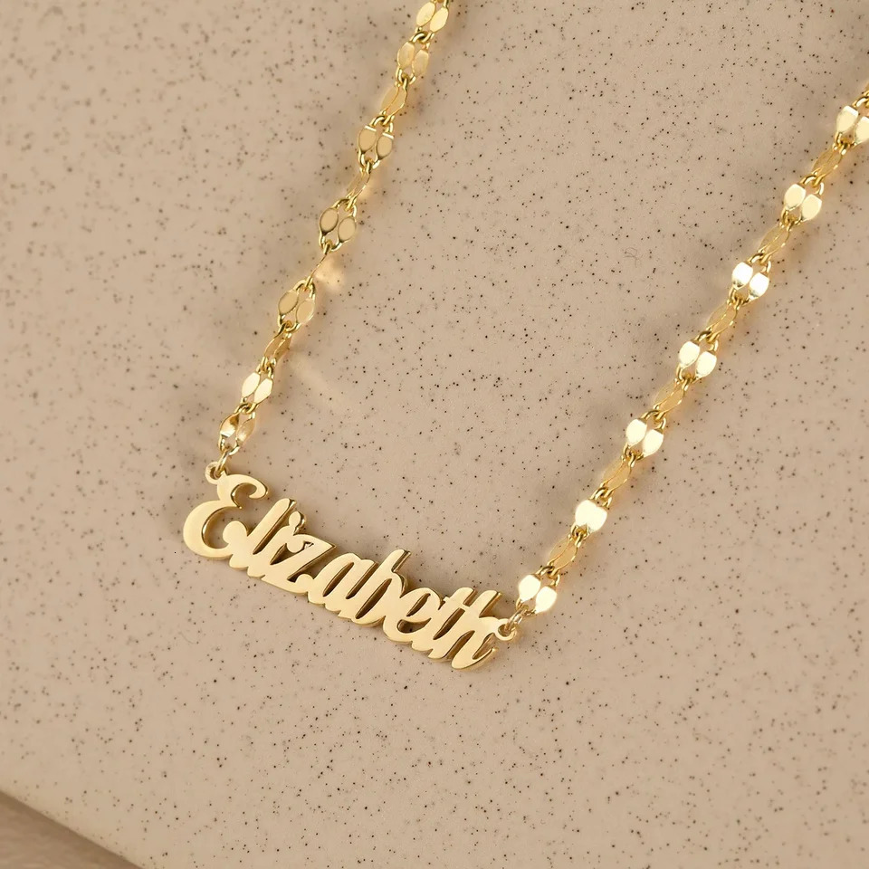 Personalised Gold Name Necklace with Lip chain Custom Handmade Jewelry Birthday Gift for Her Mom 250210