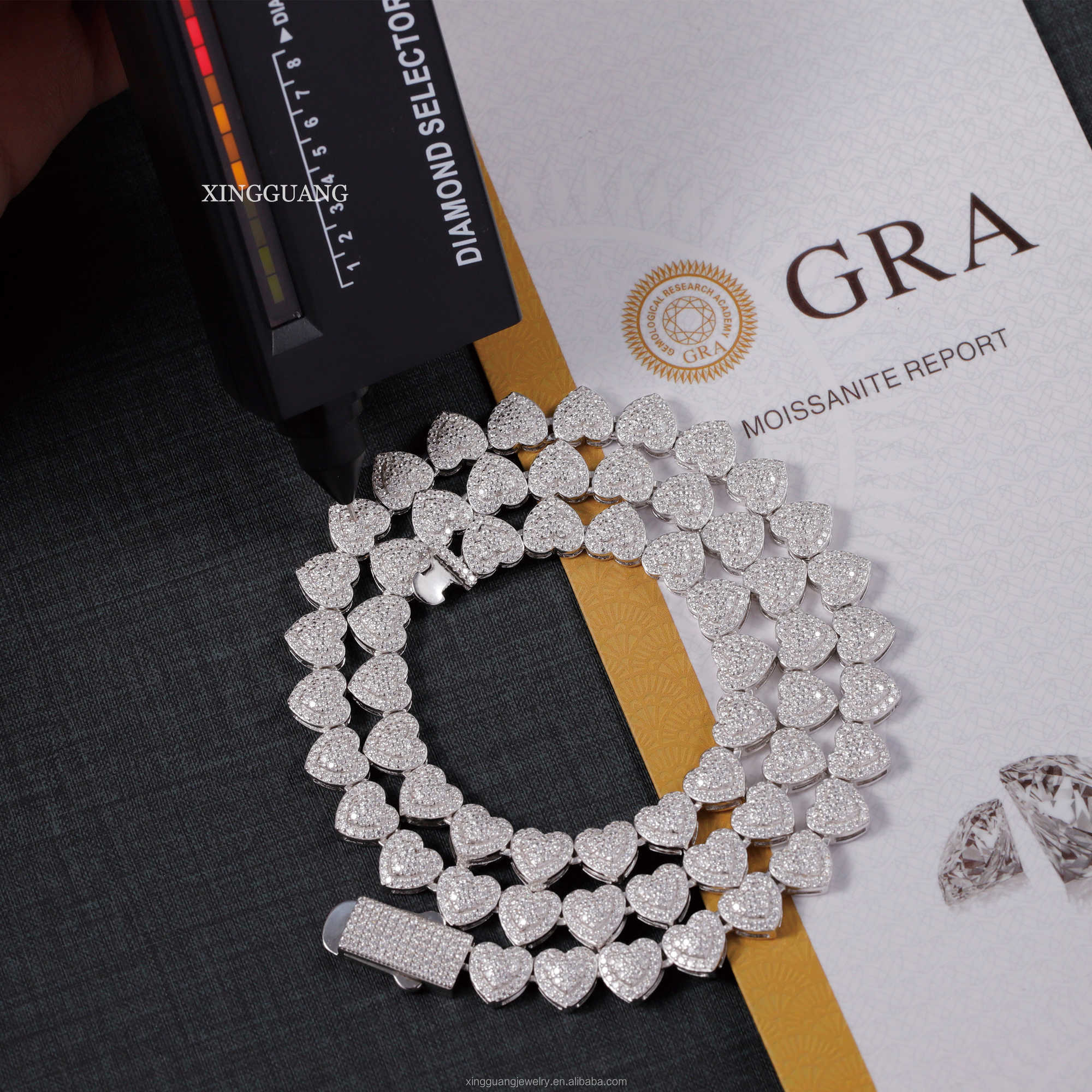 Heart shape Moissanite Cuban Chain 10mm Wide S925 Silver Men Chain Hip Hop Necklace VVS Moissanite Cuban Link Chain