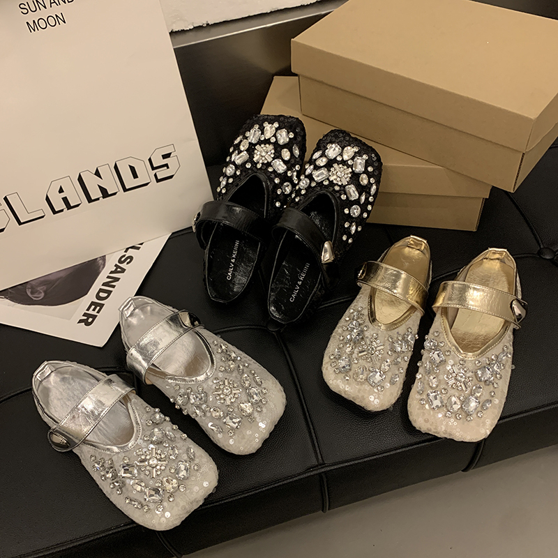 Top Quality Summer Women Flat Ballet Shoes Rhinestone Luxury Women slippers Platform Mesh Shiny Womens Casual Shoes Crystal Shoe Diamond Mary Jane San