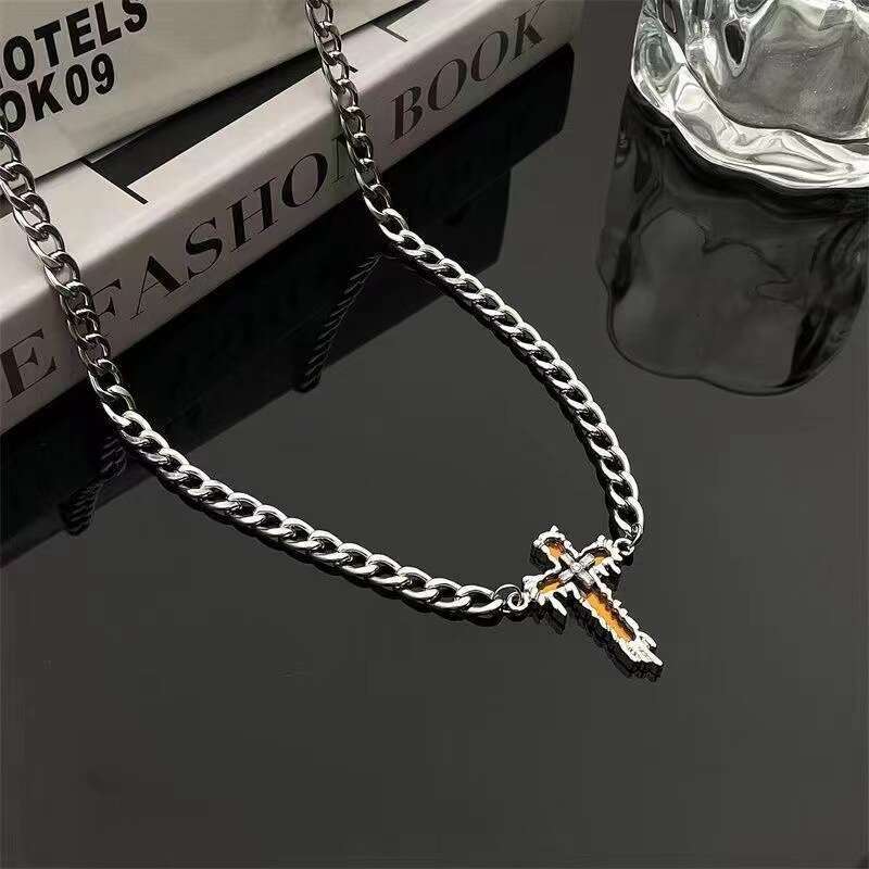 Cross Cold Wind Titanium Steel Men's Necklace with Female Crowd Design High end Sweater Hip Hop Collar Chain