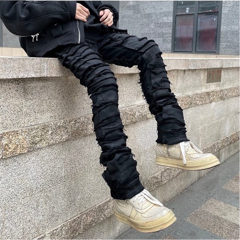 Heavy Industry Hole Frayed Destruction Waxed Jeans Mens High Street Retro Straight Ripped Pencil Pants Oversize Denim Trousers 250217