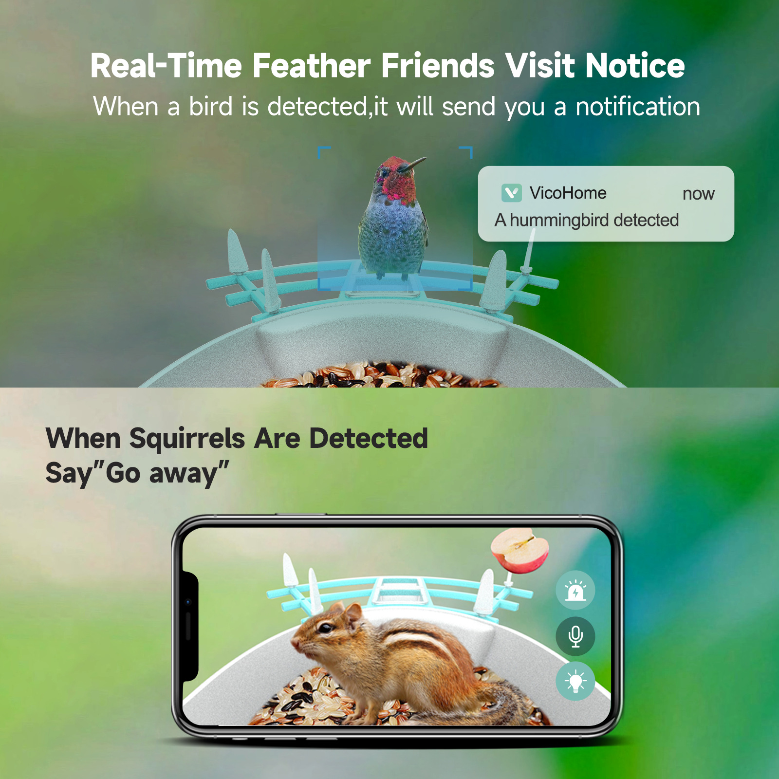 Outdoor Waterproof Bird Camera for Monitoring - Integrated Smart Recognizer & Solar Charging