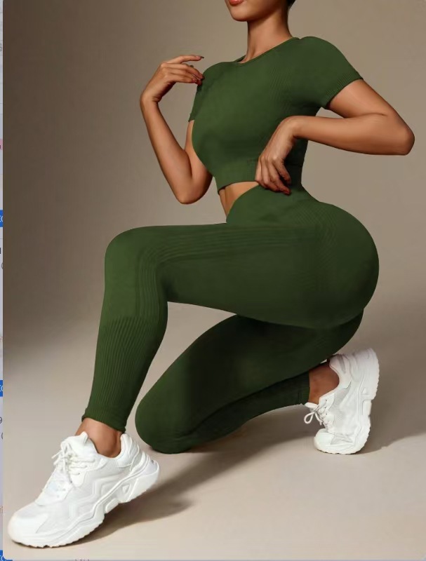 Ladies' European and American casual short sleeved long pants yoga suit outdoor running sports suit high-quality fitness suit