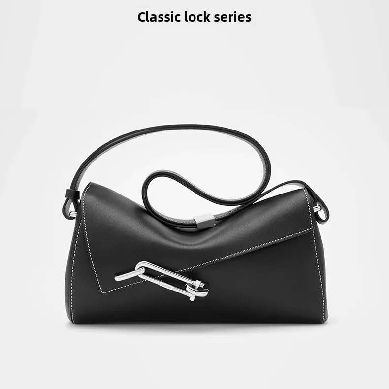 Vintage Leather Lock Box Crossbody Bag Women - Interlock Series, Underarm Sling For Commuting