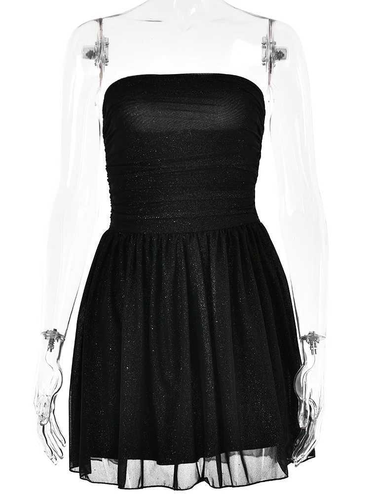 Basic Casual Dresses Fantoye Sexy Strapless Bright Silk Shiny Women Dress Black Off Shoulder Evening Dress Female Skinny Elegant Party Club Outfits H2