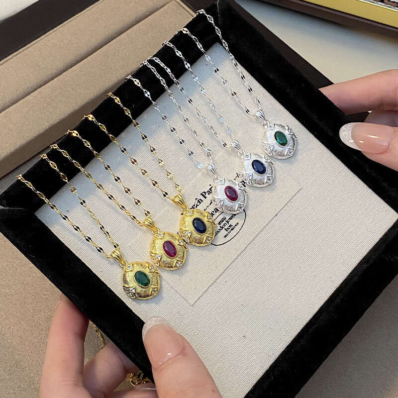 Tiqi antique style brushed pigeon egg women's S pure sier exquisite emerald necklace