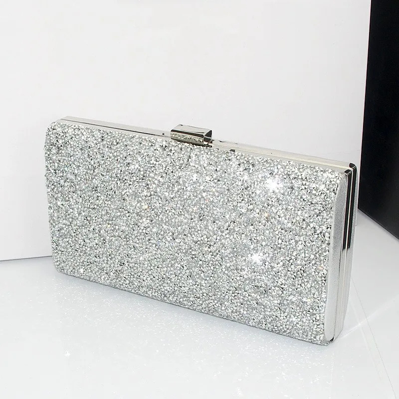 Women Evening Clutch Bag Diamond Sequin Wedding Purse and Handbag Party Banquet Black Gold Silver Two Chain Shoulder 250213