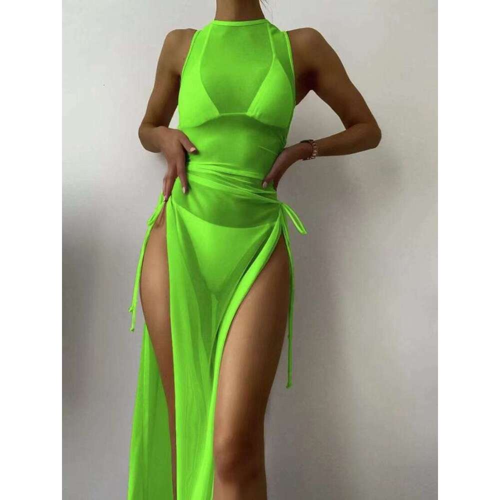 Swimwear women's bikini European and American solid color sexy split swimsuit 2025 temperament versatile new trend clothing ins