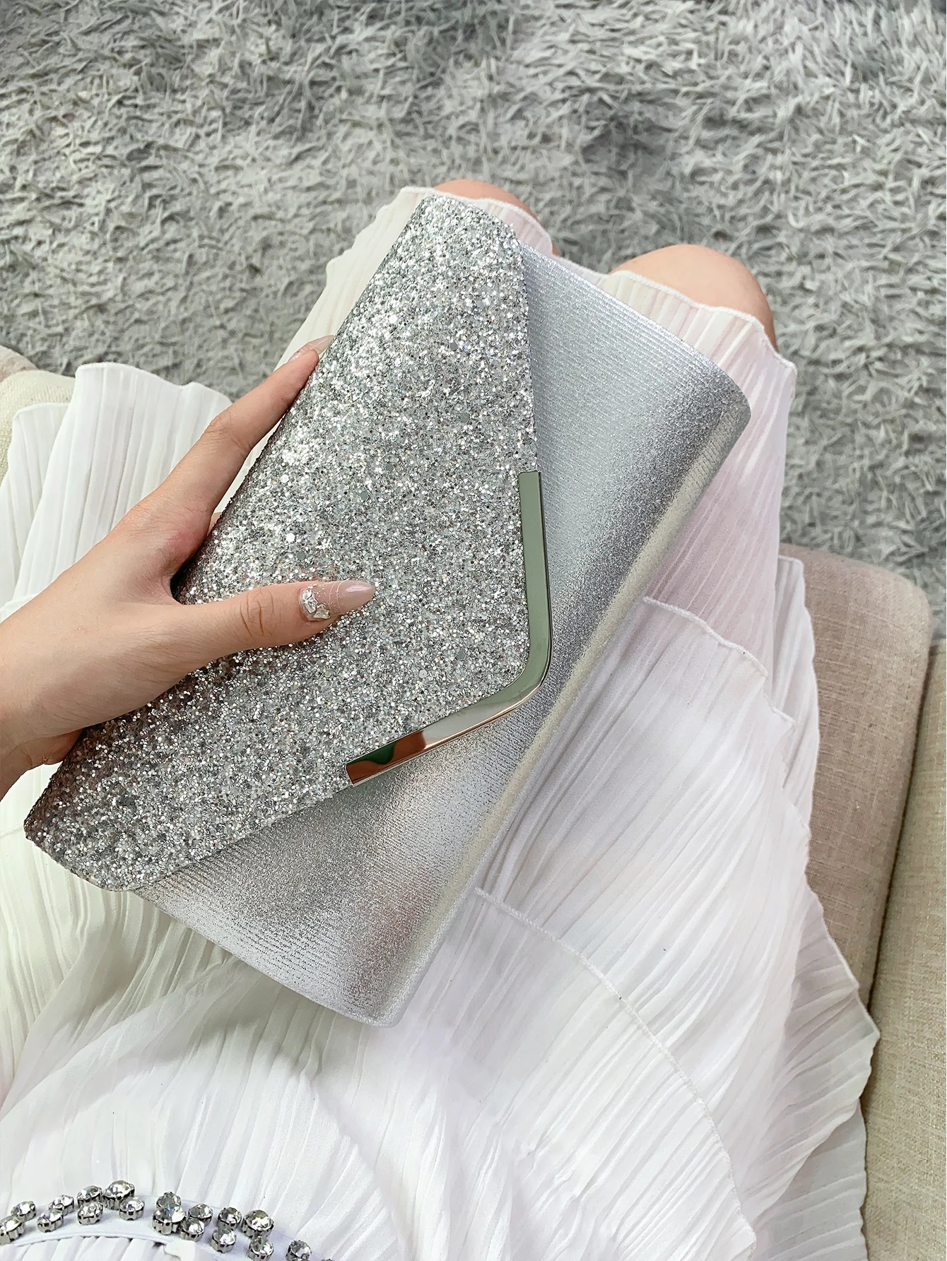 Sparkling elegant and fashionable envelope clutch bag party wedding handbag 250213Z