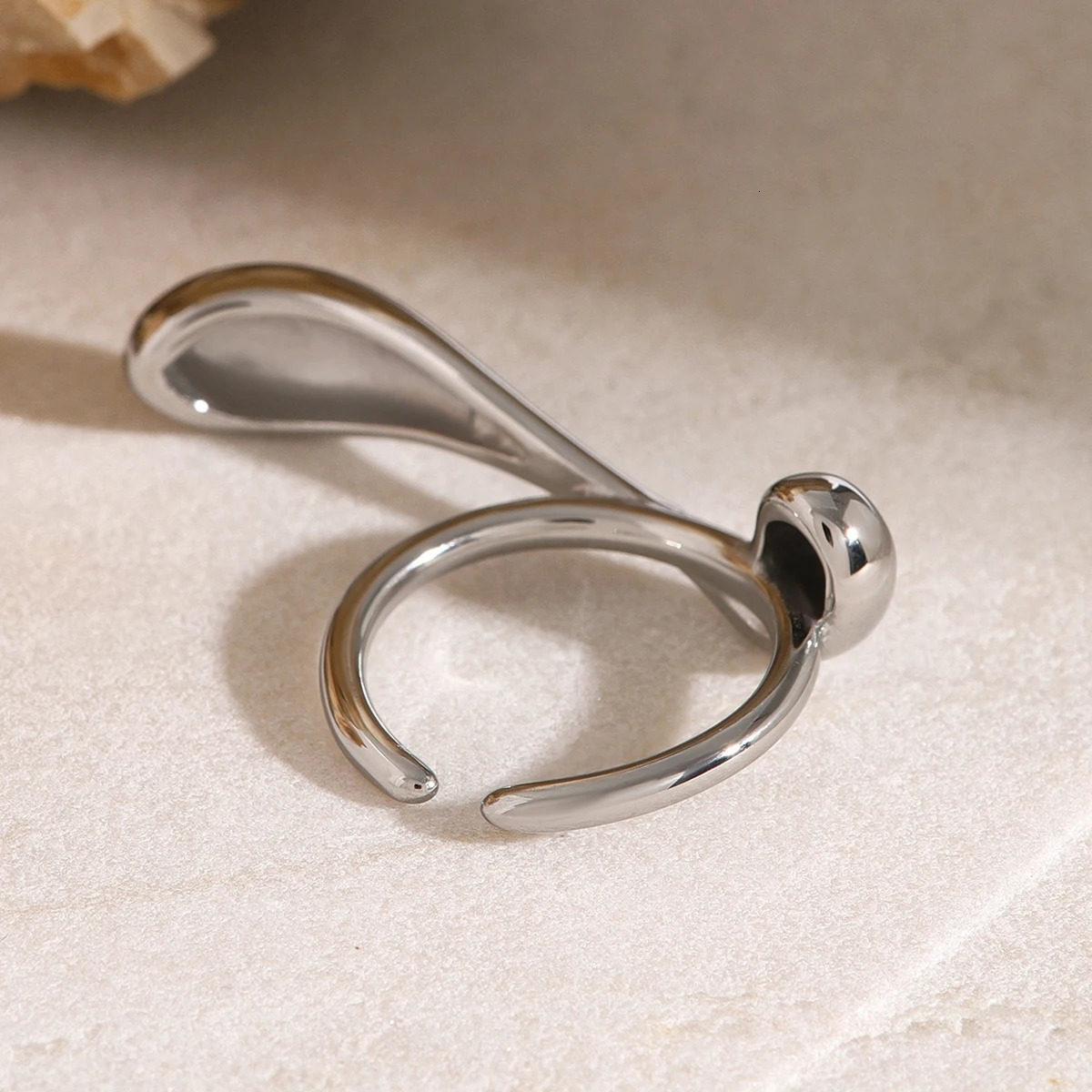 Jewelryposter Trendy Water Drop Irregular Curve Opening Ring n Glossy Stainless Steel Personlaity Party Jewelry 250213