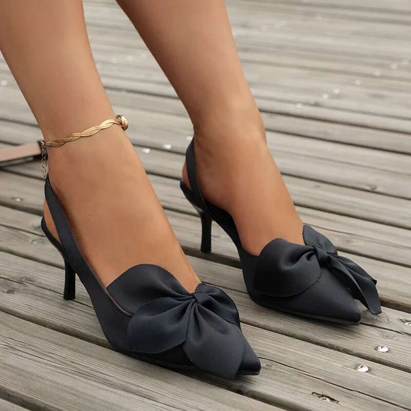 Summer Brand Sandalias Sexy Pointed Toe Slip on Bow Casual Shoes Office High Heels Women Sandals