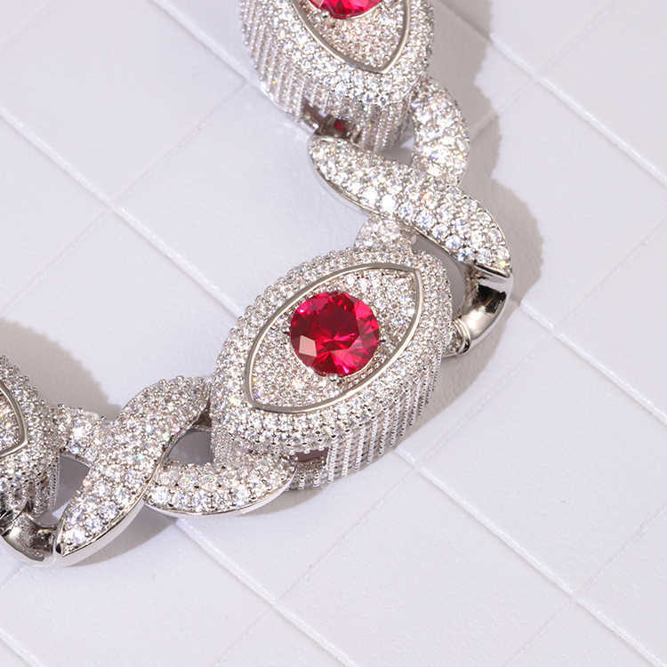 2025 Designer necklace New Fashion Jewelry Mens Ruby Diamond Eyes Bracelet 15mm 925 Sterling Silver VVS Moissanite Diamond Cuban Link Bracelet