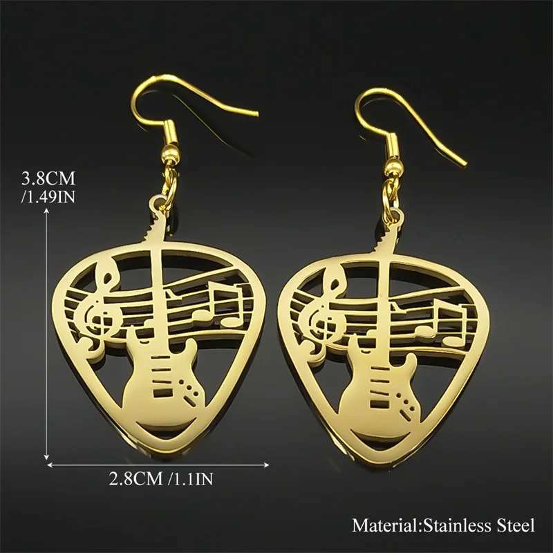 Rock Music Guitar Pick Pendant Drop Earrings for Women Stainless Steel Punk Musical Bass Note Dangle Earring Party Gift Jewelry 250213