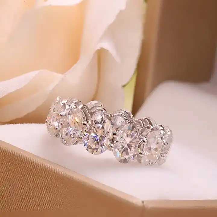 Fashion Diamond Jewelry Moissanite Ring Oval Cut 14K White Gold Moissanite Eternity Band Rings for Women