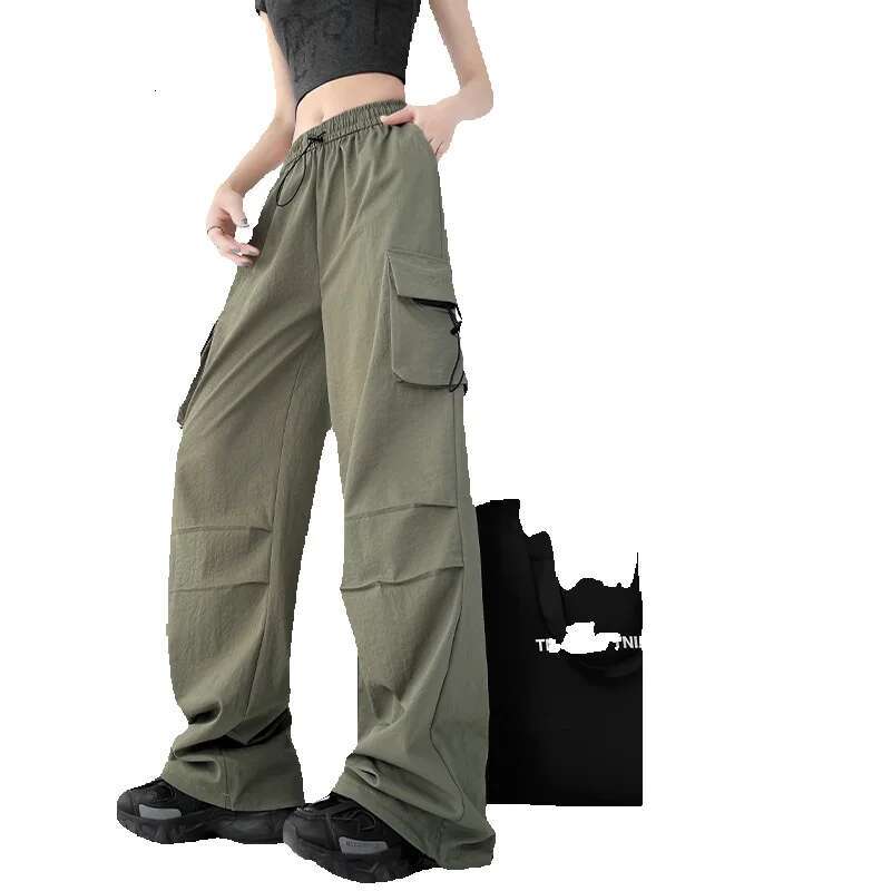 American wide leg paratrooper overalls womens summer high waist mountaineering sports pants loose retro casual assault paper bag pants