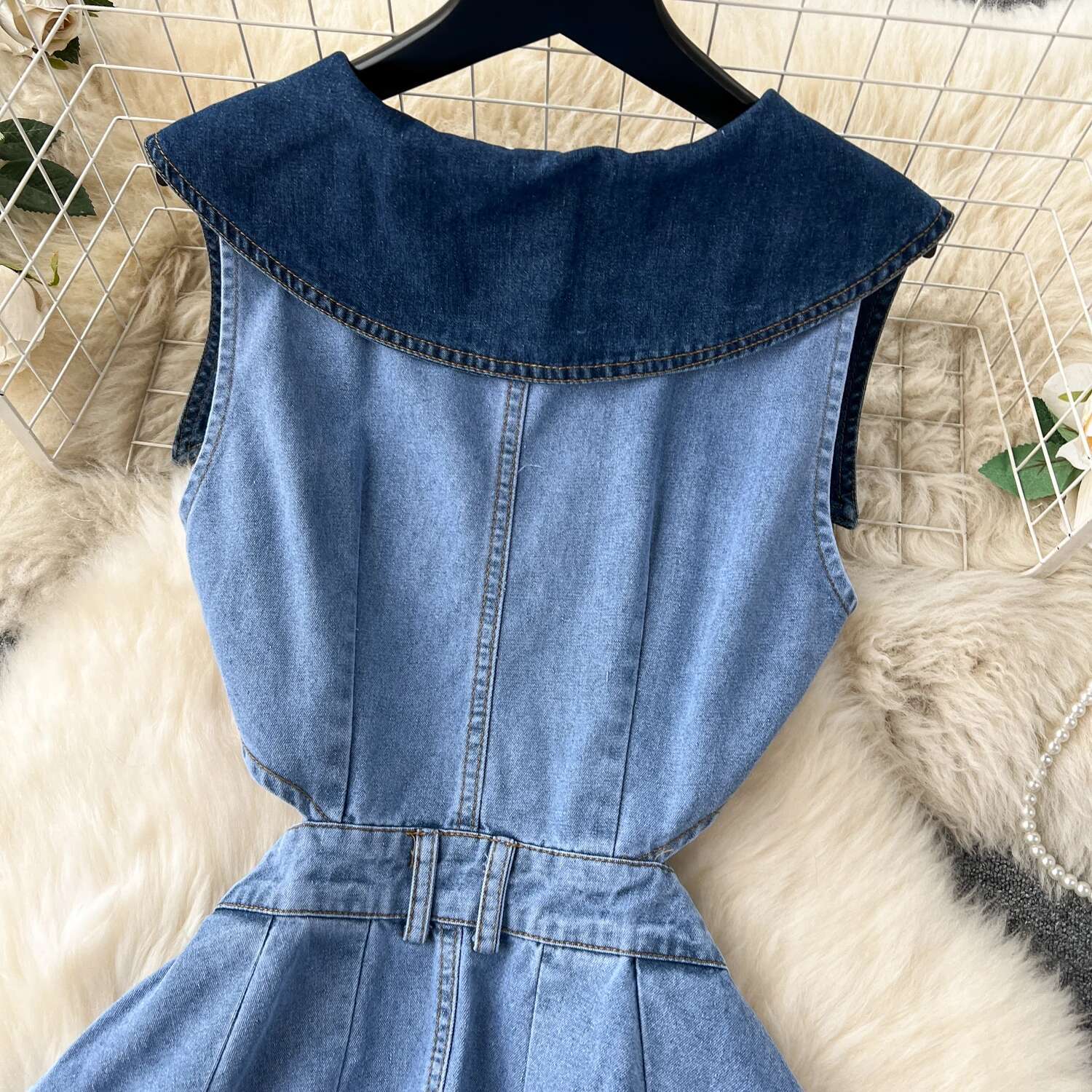 Designer Denim Dress Women Long Dresses Single Breasted Big Turn-Down Collar Waist Slimming Temperament Split A-E Vestidos