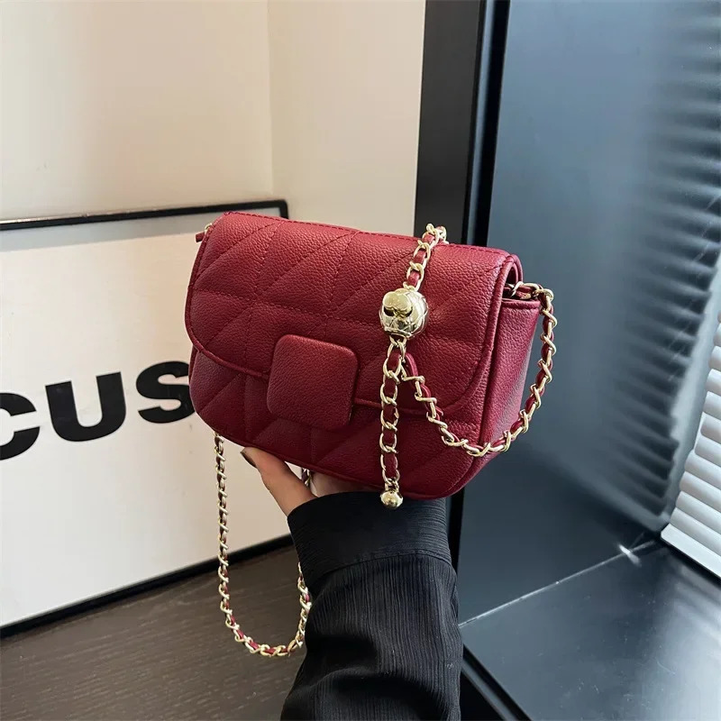 Red Single Shoulder Bag for Women Spring Versatile Chain Crossbody Bags Texture PU Handbags 250217
