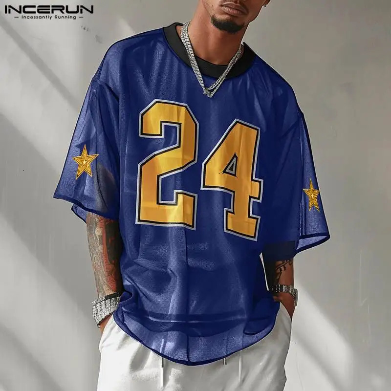 INCERUN Tops American Style Fashion Mens Thin Mesh Digital T-shirt Casual Streetwear Male Short Sleeved Camiseta S-5XL 250217