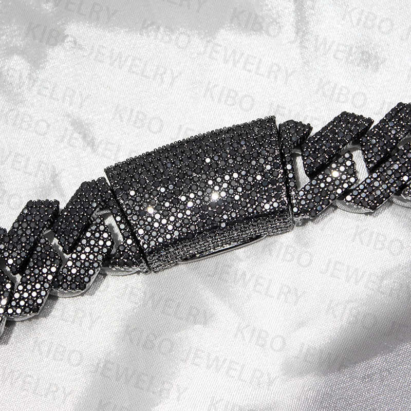 Fashion Jewelry Iced Out 18mm 20mm Black Plated 2 rows Top Quality Sterling Silver Black moissanite cuban link chain