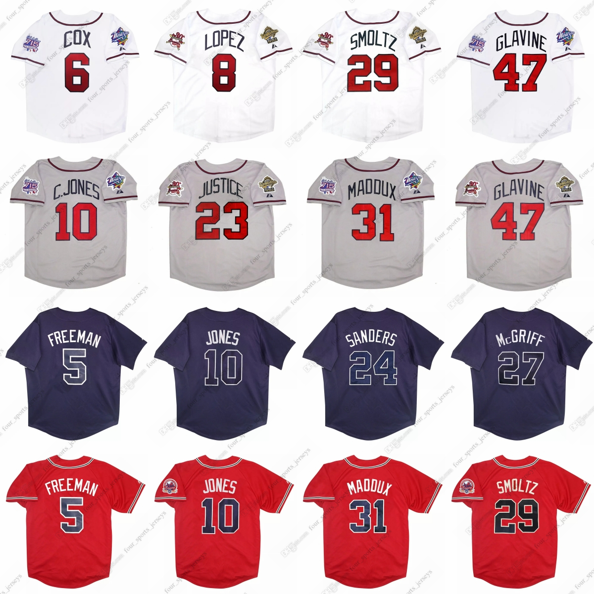 Braves baseball jersey Dale Murphy Freddie Freeman Bobby Cox Dansby Swanson Javy Lopez Chipper Jones Ryan Klesko David Justice Deion Sanders Andruw Jones