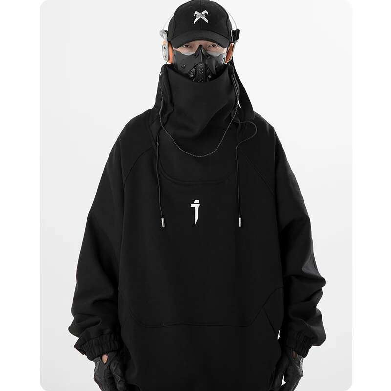 Autumn Winter Functional Neck Hooded Sweater Cloak Hoodie Men's Clothing Haruku Sweatshirt High Street Streetwear