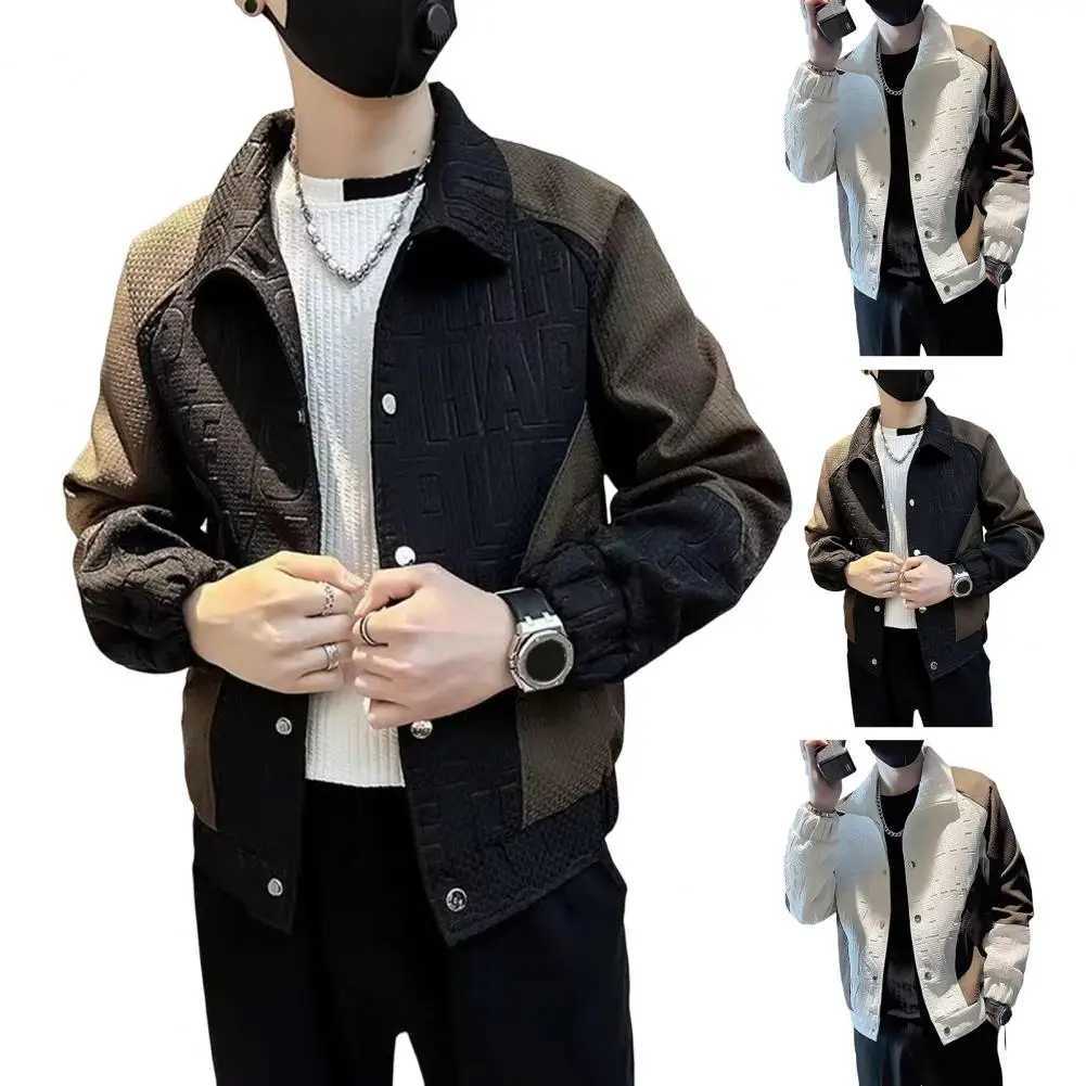 Mens Jacket Coat Hip Hop Style Long Sleeve Coat Windproof Design Color-Blocked Jacket W250217