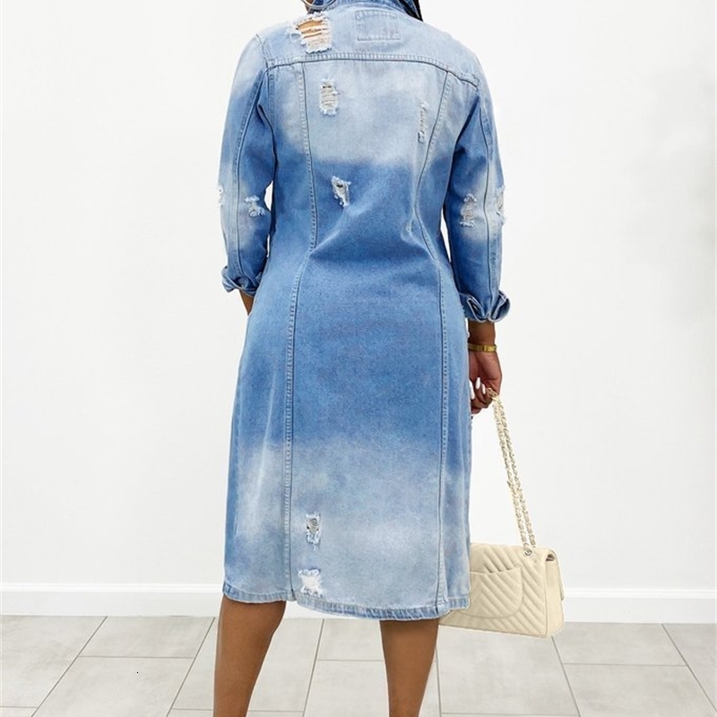 Women Jackets Autumn And Winter New Denim Long Windbreaker Coat Hole Denim Coat Female