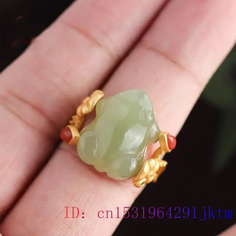 Green Jade Frog Rings Charms Natural Accessories Amulets Talismans Fashion Jewelry Adjustable Ring Women 925 Silver 250218 - view 4