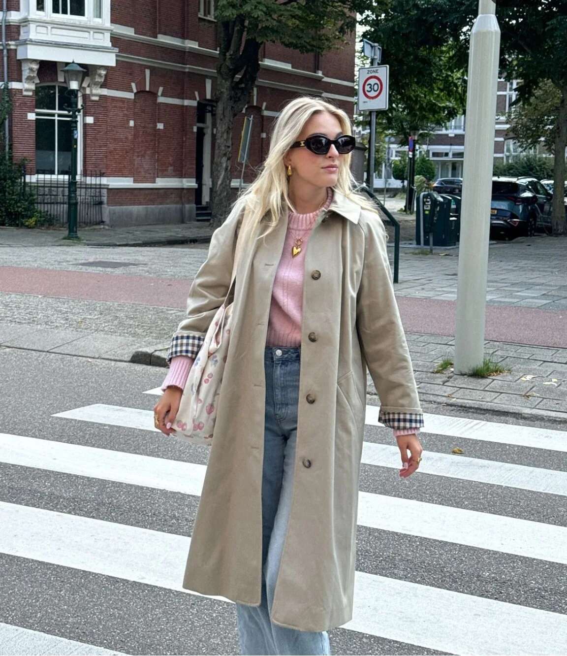 Elegant Plaid Lapel Long Windbreaker Women Fashion Single Breasted Loose Trench Coat 2024 Autumn High Street Lady Outwear Jacket