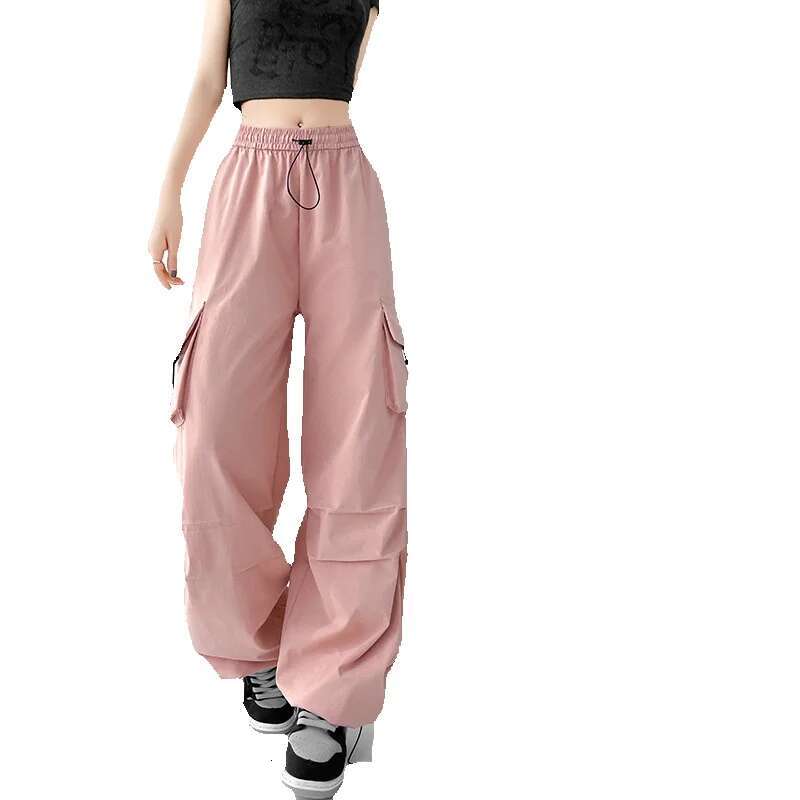 American wide leg paratrooper overalls womens summer high waist mountaineering sports pants loose retro casual assault paper bag pants