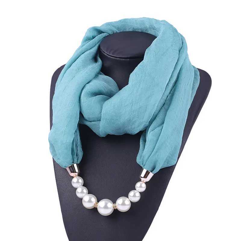 Solid color Jewelry Statement Necklace Pendant Scarf Women Neckerchief Foulard Femme Accories Hijab W250218