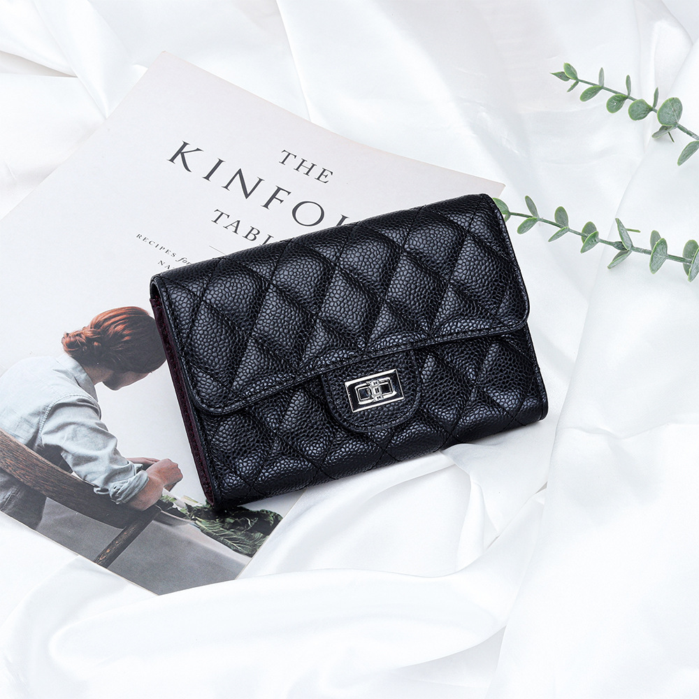 Womens Leather Trifold Wallet, hot Elegant Cowhide Caviar Pattern Tri-Fold Wallet Women, Large Capacity Card Holder, Short Purse, Perfect for Daily Us