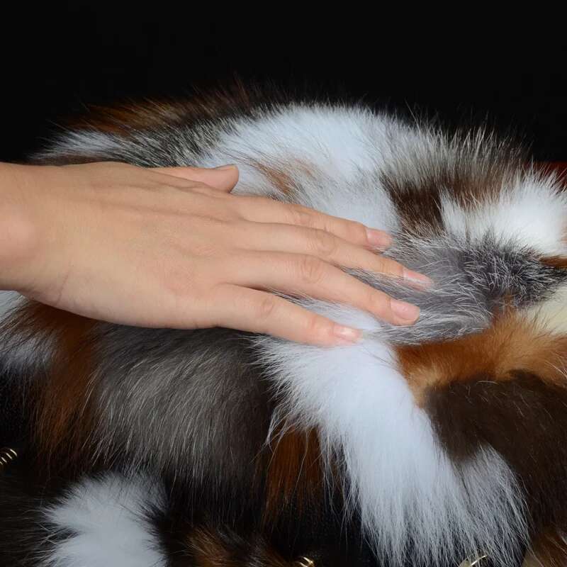 Real Women Fashion Colorful Fur Message Single Shoulder Bags Natural Sier Fox Handbag Evening Party Bag