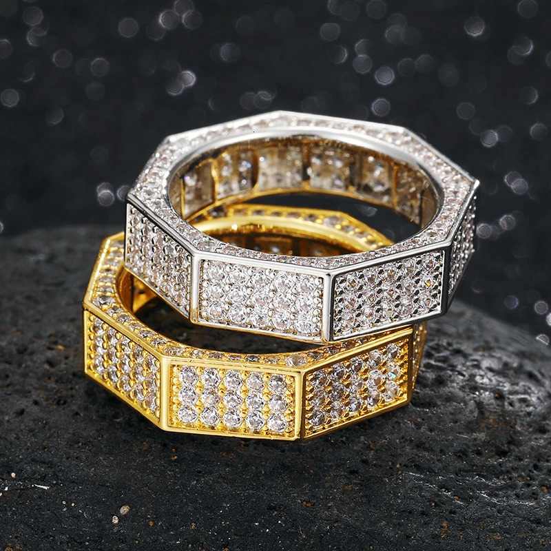 Male Female Micro Pave CZ Stone Octagon Zircon Ring For Women Men Wedding Party Cool Punk Rings Full Of Crystal Gifts 250214