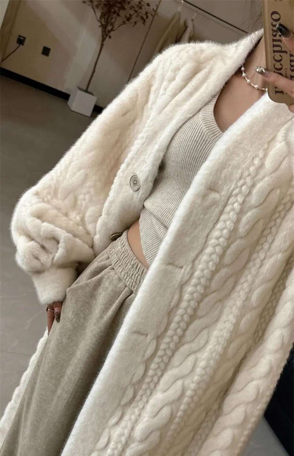 Artificial Fur Long Autumn And Winter 2024 New Fur Mink Plush Twist Coat Long One-Piece Cardigan Women
