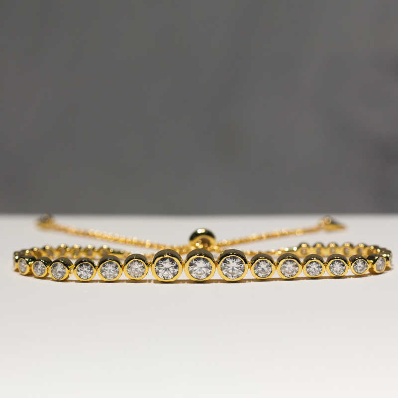 925 Sterling Silver 10k 14k 18k Gold Tennis Bracelet Graduating Bezel Setting Moissanite Diamond Tennis Bracelet