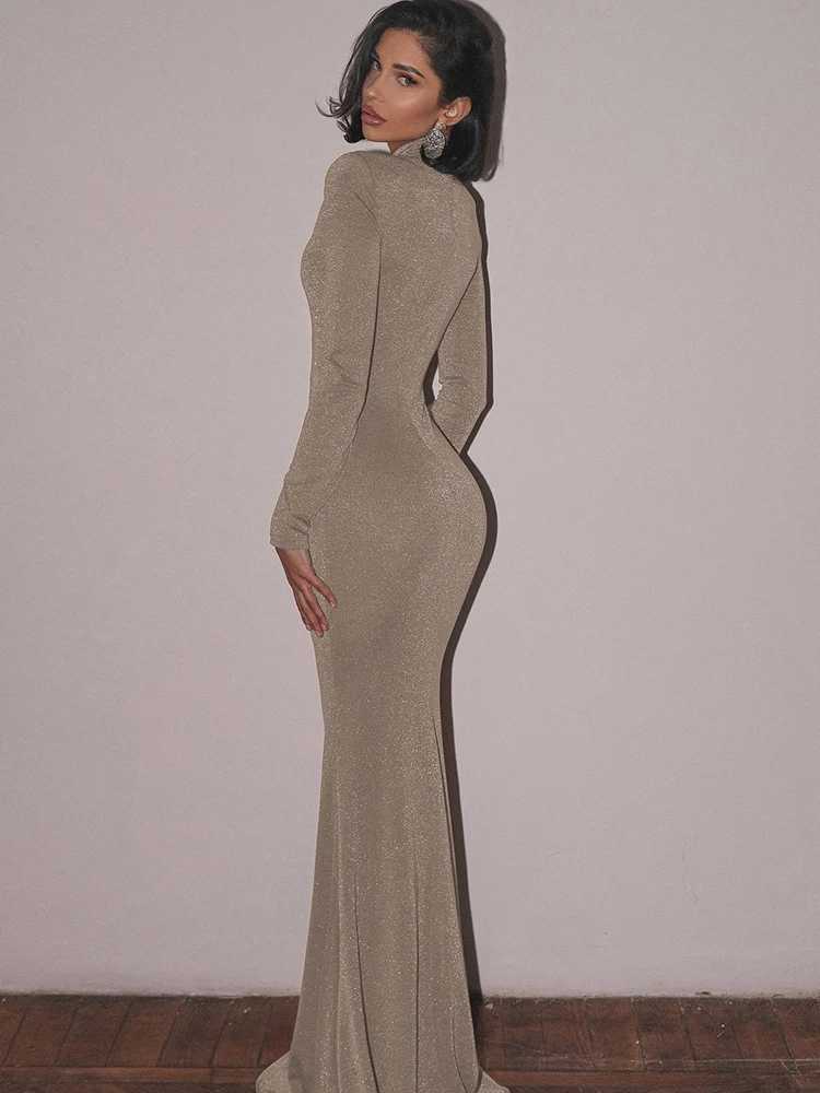 Basic Casual Dresses Fantoye Turtleneck Bright Silk Shiny Women Maxi Dress Black Hollow Out Long Slve Dress Winter Slim Elegant Party Evening Dress H2