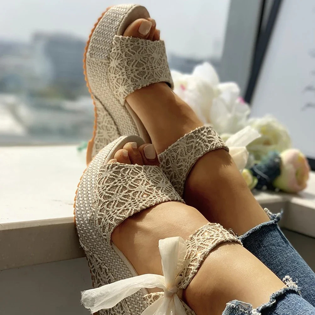 Lace Leisure Women Wedges Heeled Women Shoes Summer Sandals Party Platform High Heels Shoes Woman 250217