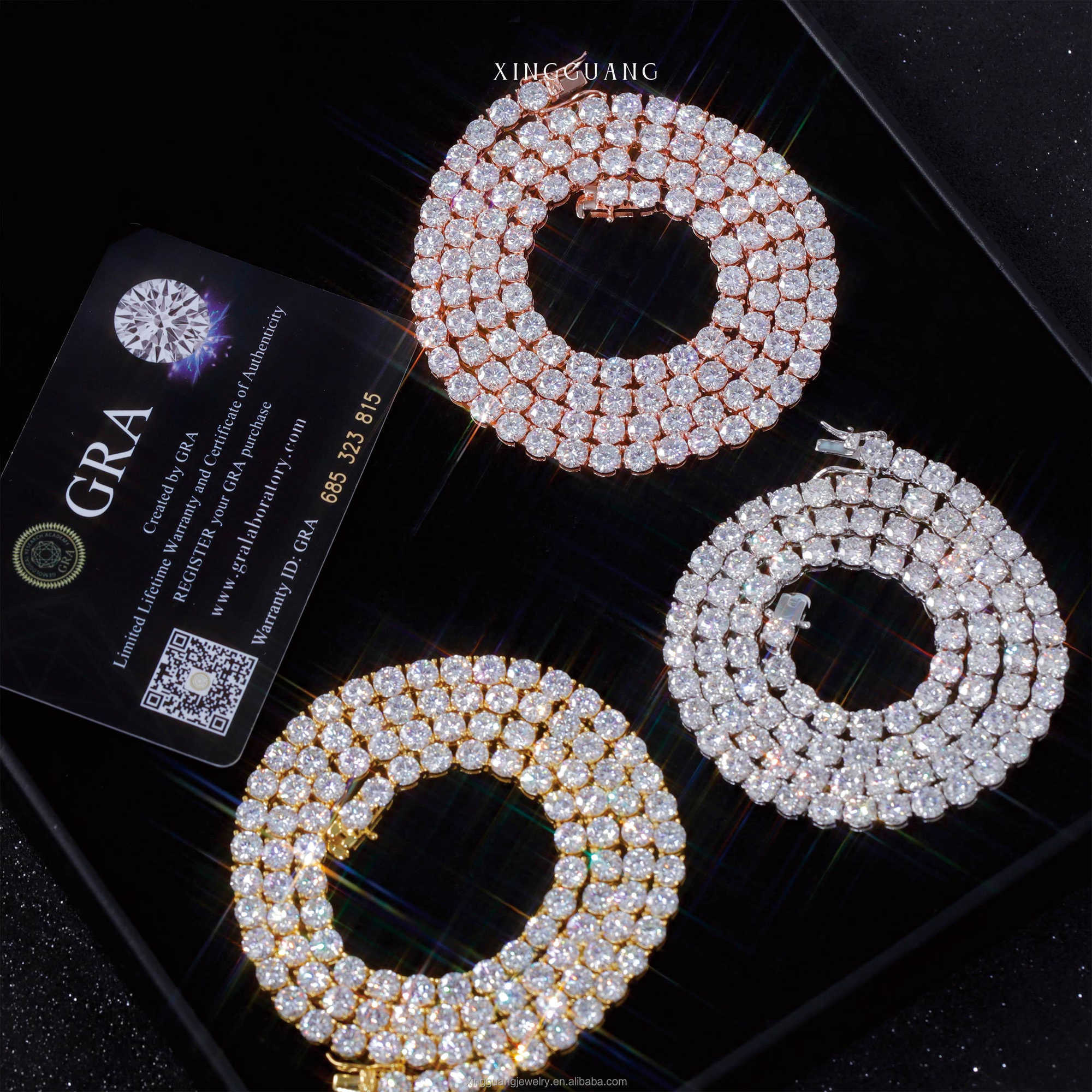 Pass Diamond Tester 2mm---6.5mm Wide GRA Moissanite Chain White/Gold/Rose Gold Plated 925 Sterling Silver Tennis Chain Jewelry