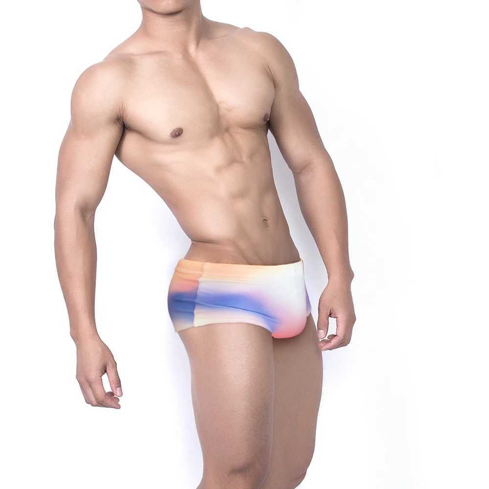 Summer Mens Swimming Trunks Sexy Low Waist Beach Board Surfing Swimwear Gradient Fashion Male Sport Quick Dry Bathing Swimsuits M250218
