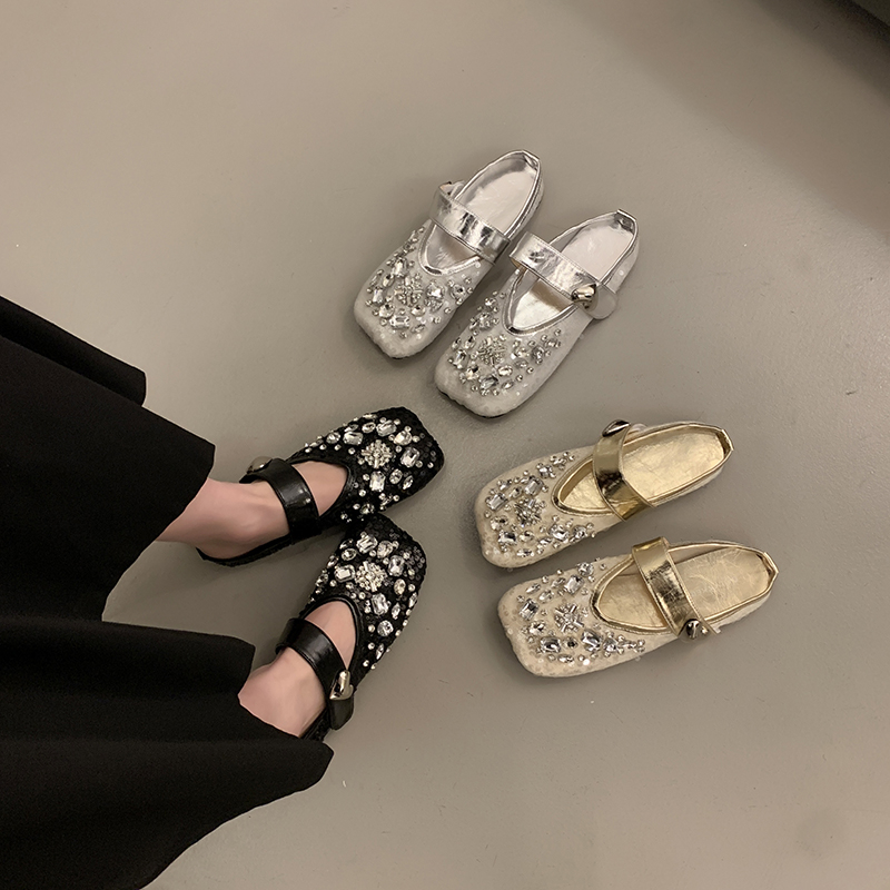 Top Quality Summer Women Flat Ballet Shoes Rhinestone Luxury Women slippers Platform Mesh Shiny Womens Casual Shoes Crystal Shoe Diamond Mary Jane San